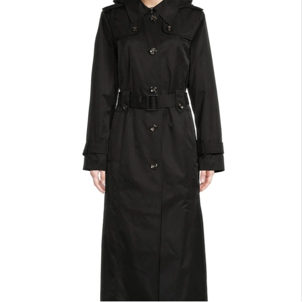 London Fog Heritage Classic Black maxi Trench Coat with Hood